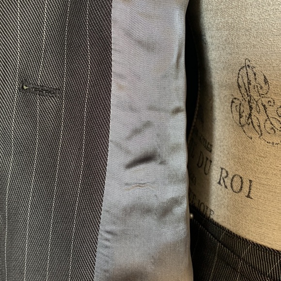 Beautiful pinstripe suit, BNWT, purchased from Macy’s, Size 8P, Color is slate. - Picture 4 of 16